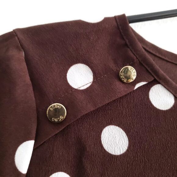 BCBGMaxAzria Women's Polka Dot Rolled Cuff Blouse Large - Picture 4 of 7